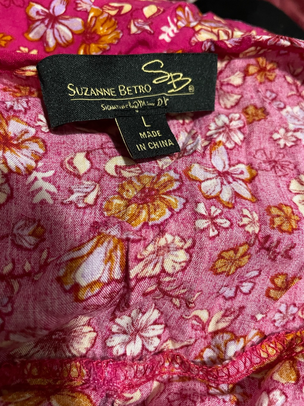 Suzanne Betro Bright Fuchsia Floral Tie-Neck Blouse - Picture 3 of 4